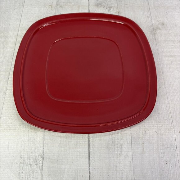 Home Trends CANOPY RED Cranberry Embossed Square Porcelain Dinner Plates Set 4 - Picture 4 of 16